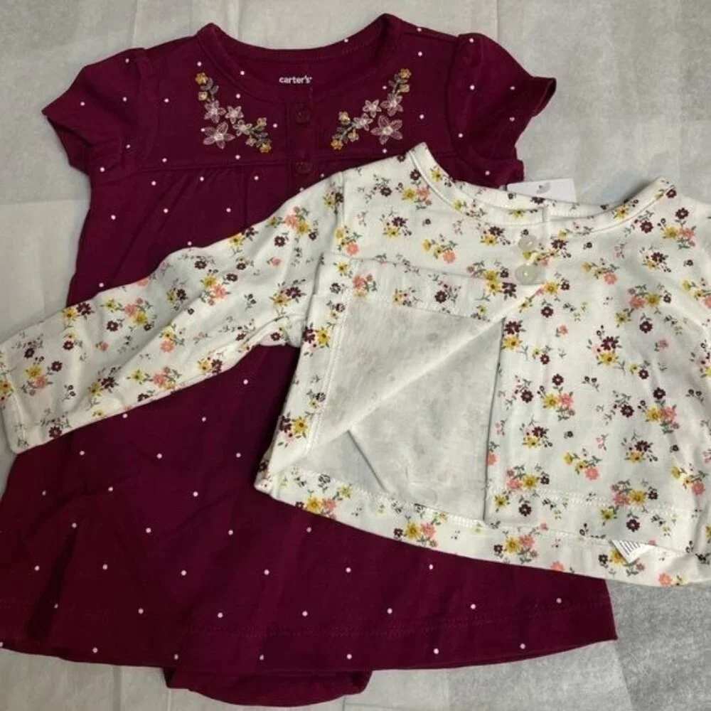 2-Piece Baby Girl Carter's Floral Bodysuit Dress & Cardigan Carter's Set 6 M